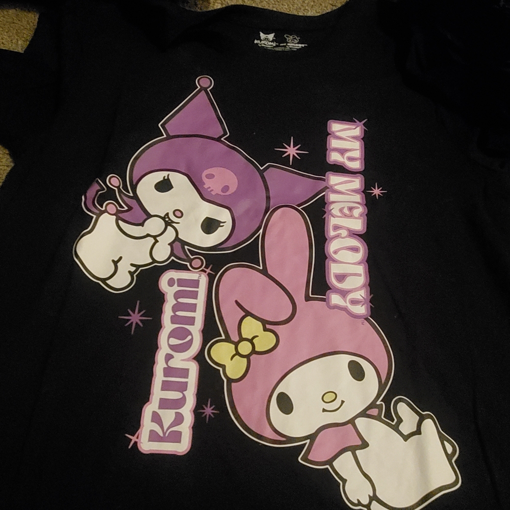 Cute Black T-Shirt with Kuromi and My Melody